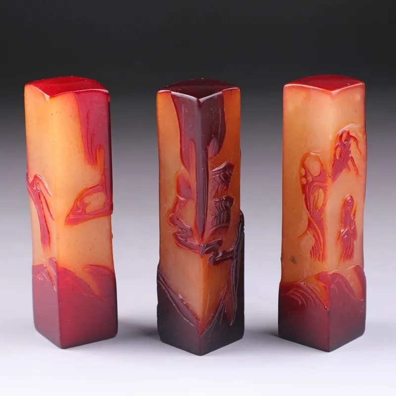 

Красный штамп для резьбы по камню Шушань для китайской каллиграфии и живописи - измельчитель имени ручной работы, натуральная художественная печать 2x2x8 см