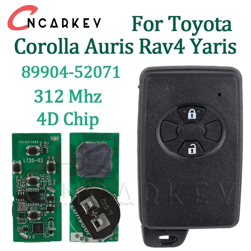 

For Toyota Corolla Auris Rav4 Yaris 2006+ Smart Remote Car Key B51EA PCB P1 D4 4D-71 89904-52071 2 Buttons 433Mhz keyless start