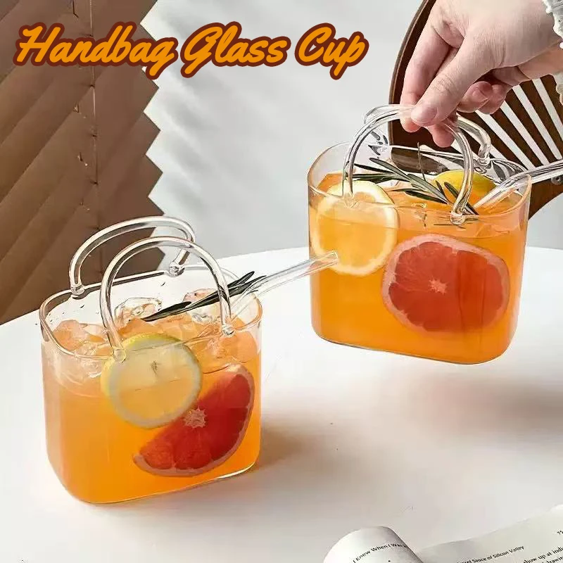 26oz Glass Purse Bag Clear Champagne Bucket Funny Juice Flowers Tea Cocktail Glass Cups With Straw Glass Vases Decor Party Gift