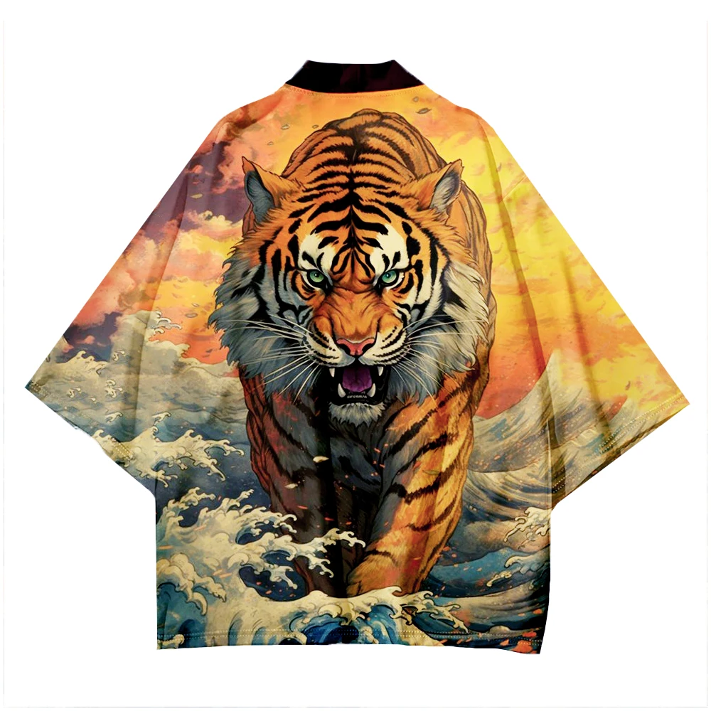 2024 New Japanese Traditional Tiger Graphic Women Kimono Asian Clothes Kimonos Cardigan Shirt Japan Unisex Trend Haori Yukata