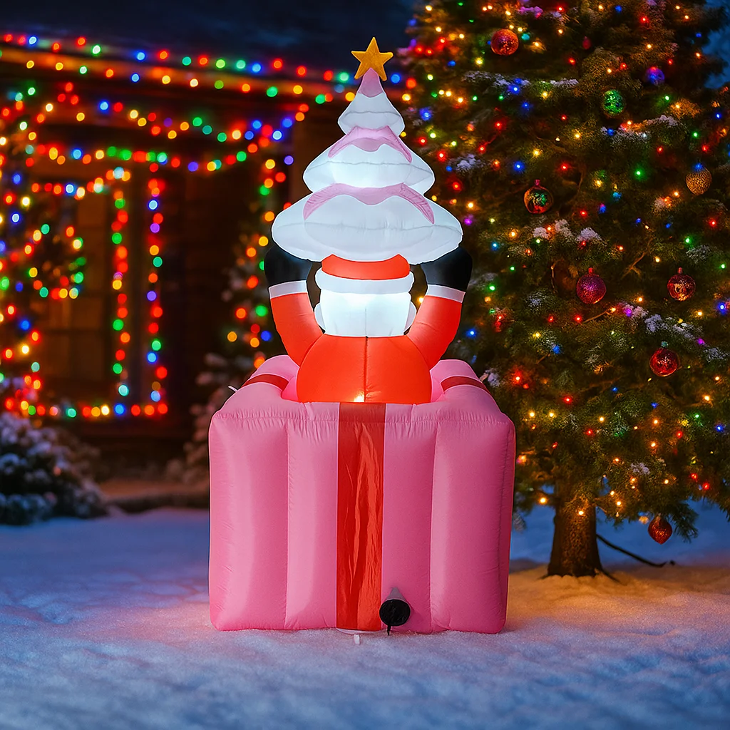 1.8M/5.9FT Inflatable Santa Claus with Christmas Tree Gift Box LED Lights Home Decorations Toys Yard Xmas Supplies Holiday Decor