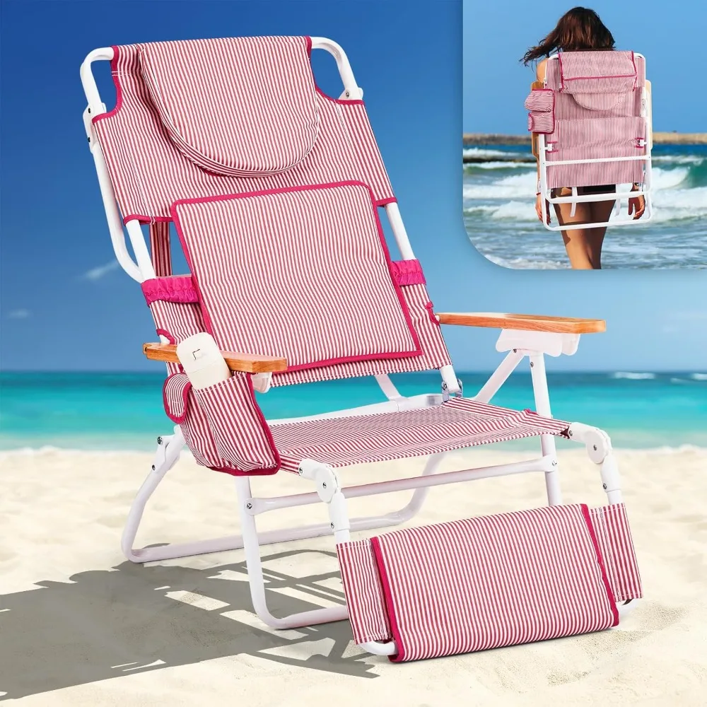 

Deluxe 3 in1 Beach Chair, Tanning Chair with Face Hole, Reclining Lounge with Foot Rest, Cup Holder and Storage Bag，Beach Loung