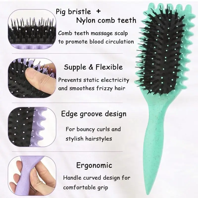 Curl Defining Brush - Newest Boar Bristle Styling Brush for Curly Hair, Shapes & Defines Curls (Green, 1PCS) hj