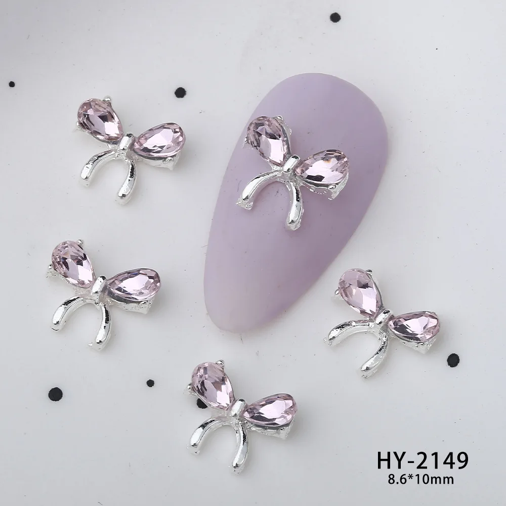10pcs Alloy Nail Charms, Pink Rhinestone 3D Nail Decorations, Magic Wand Butterfly Bear Heart Metal Ornaments for DIY Manicure P