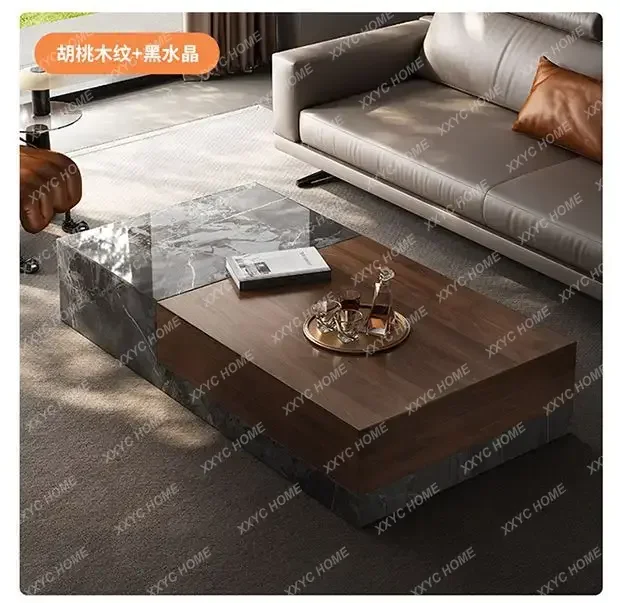 XXModern Luxury Rectangular Slate Coffee Table With Storage, Solid Wood Home Living Room Center Table