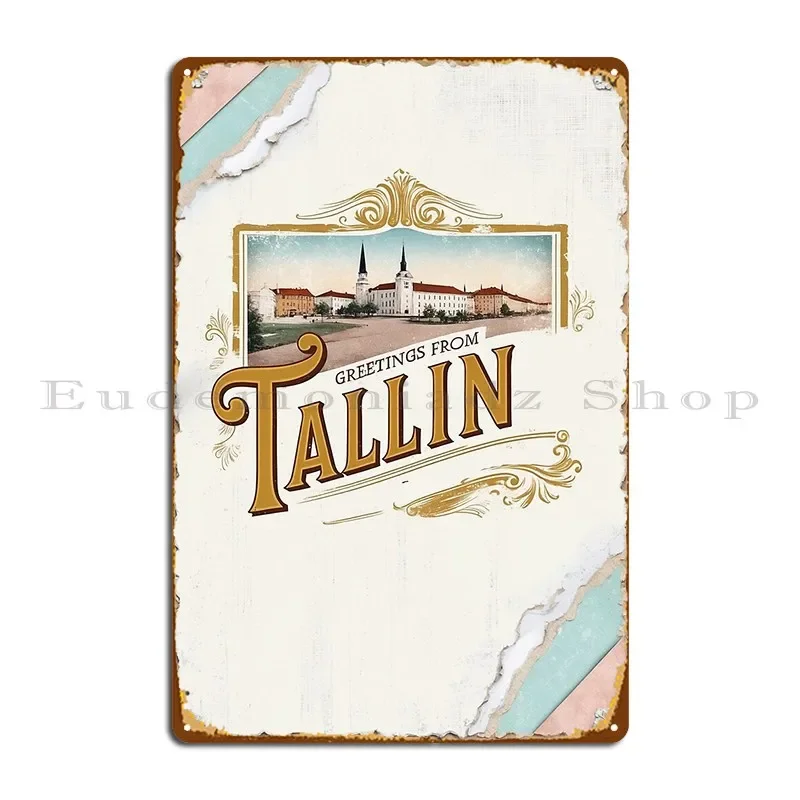 Letrero Metálico con Diseño de Postal Retro de Viajes Vintage 'Saludos desde Tallin', para Cine, Club, Bar, Cocina