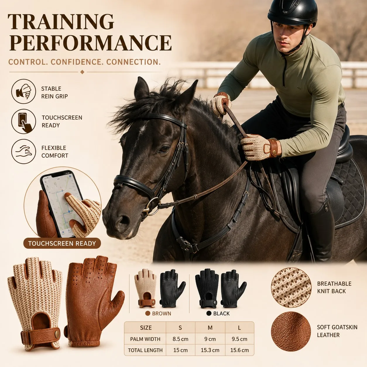 Sheepskin Equestrian Riding Gloves Half Finger Full Finger Breathable Knit Non Slip Horse Training Gloves