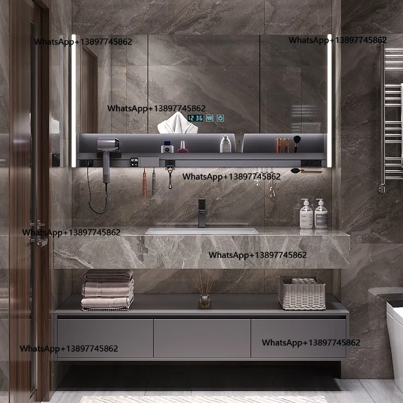 Peiqi Ceramics Solid Wood Bathroom Cabinets Combination Washbasin Vintage Partition Bathroom Cabinets Vanity Light Muebles Furni