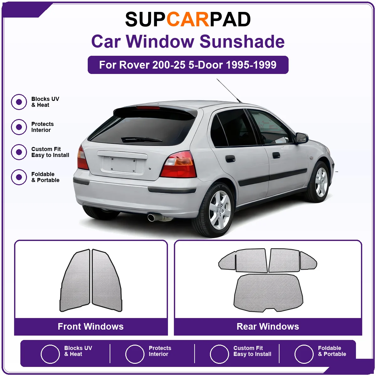 For Rover 200-25 5-Door 1995-1999 Pre‑Cut Auto Window Sunshade Anti‑UV Car Sun Visor Protector