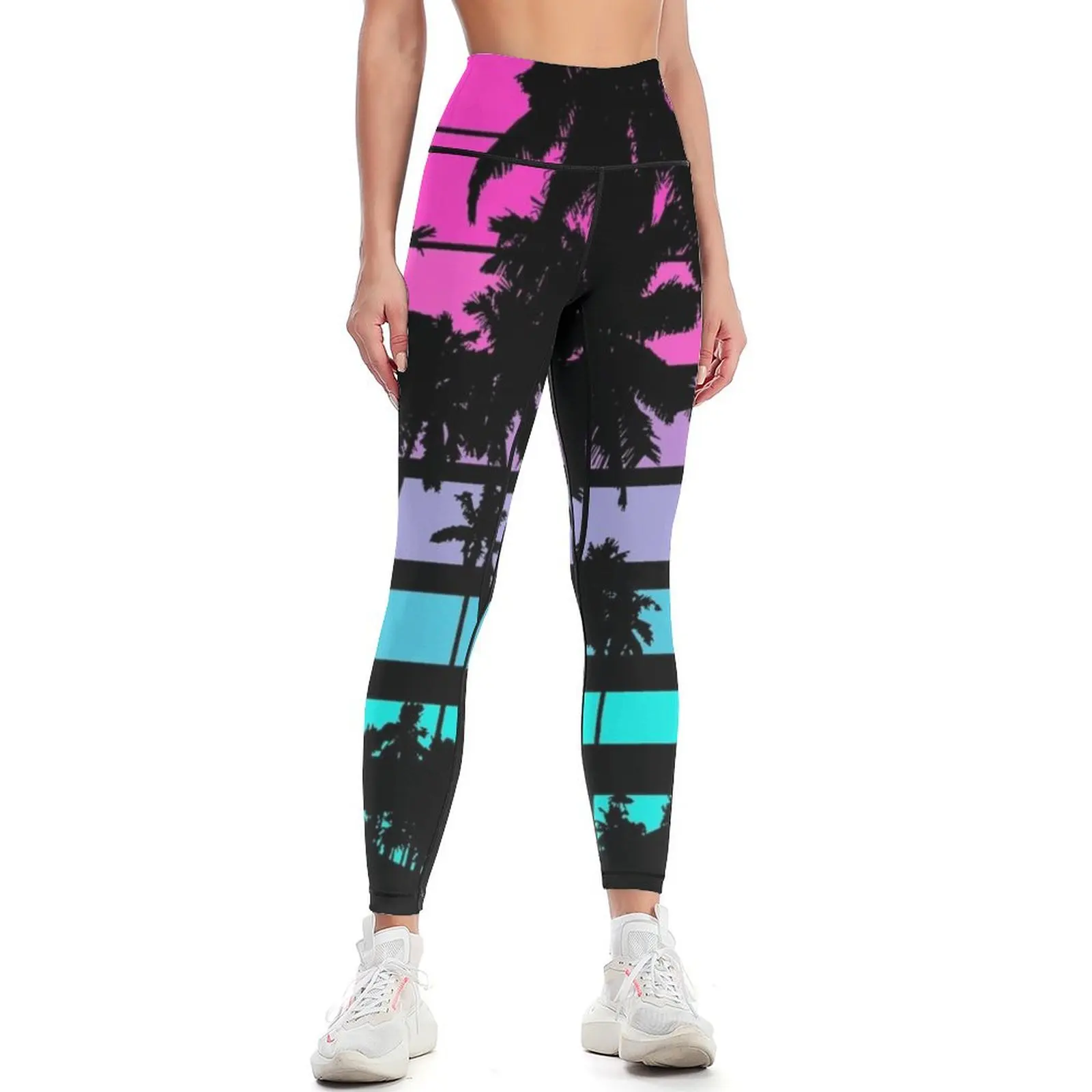 Retro Eighties 80s & 90s Beach Style design with palm trees design Leggings Women's sports pants fitness set gym Womens Leggings