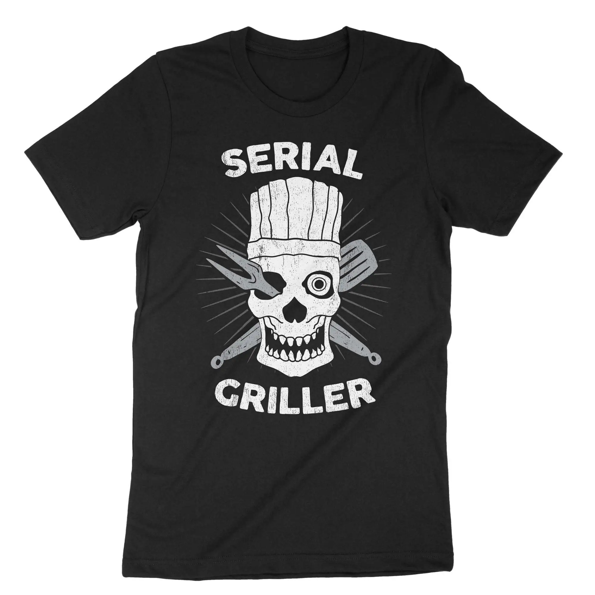 Serial Griller T Shirt Funny Grilling Skull Chef Grill Barbecue Dad Meat Smoker BBQ