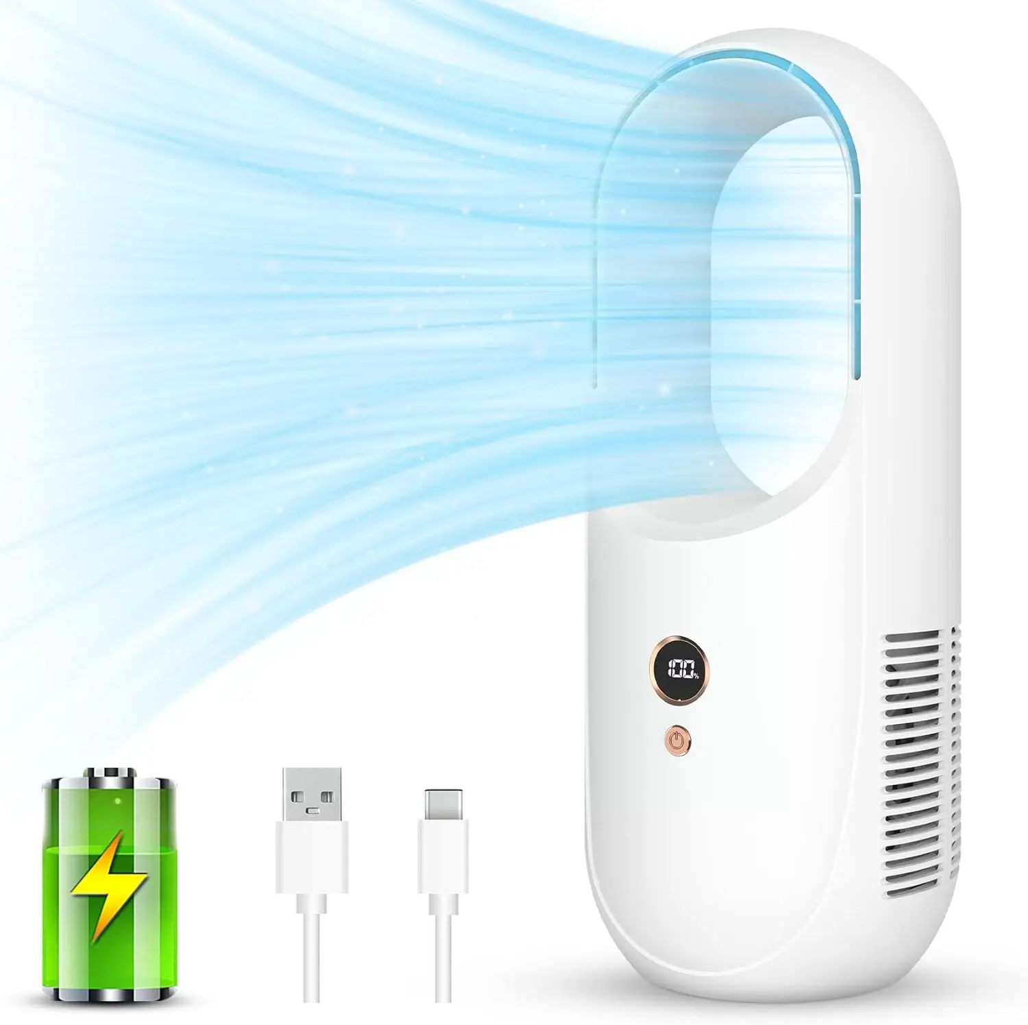 

Портативный безлопастной настольный вентилятор, перезаряжаемый небольшой персональный охлаждающий настольный вентилятор, вентилятор со светодиодной панелью для спальни, домашнего офиса