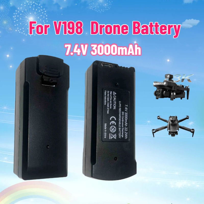 Batteria da 7.4V 3000mAh per V198 MAX PRO per V198 8K GPS RC Quadcopter per V198PRO Batteria di ricambio per drone Parti di droni