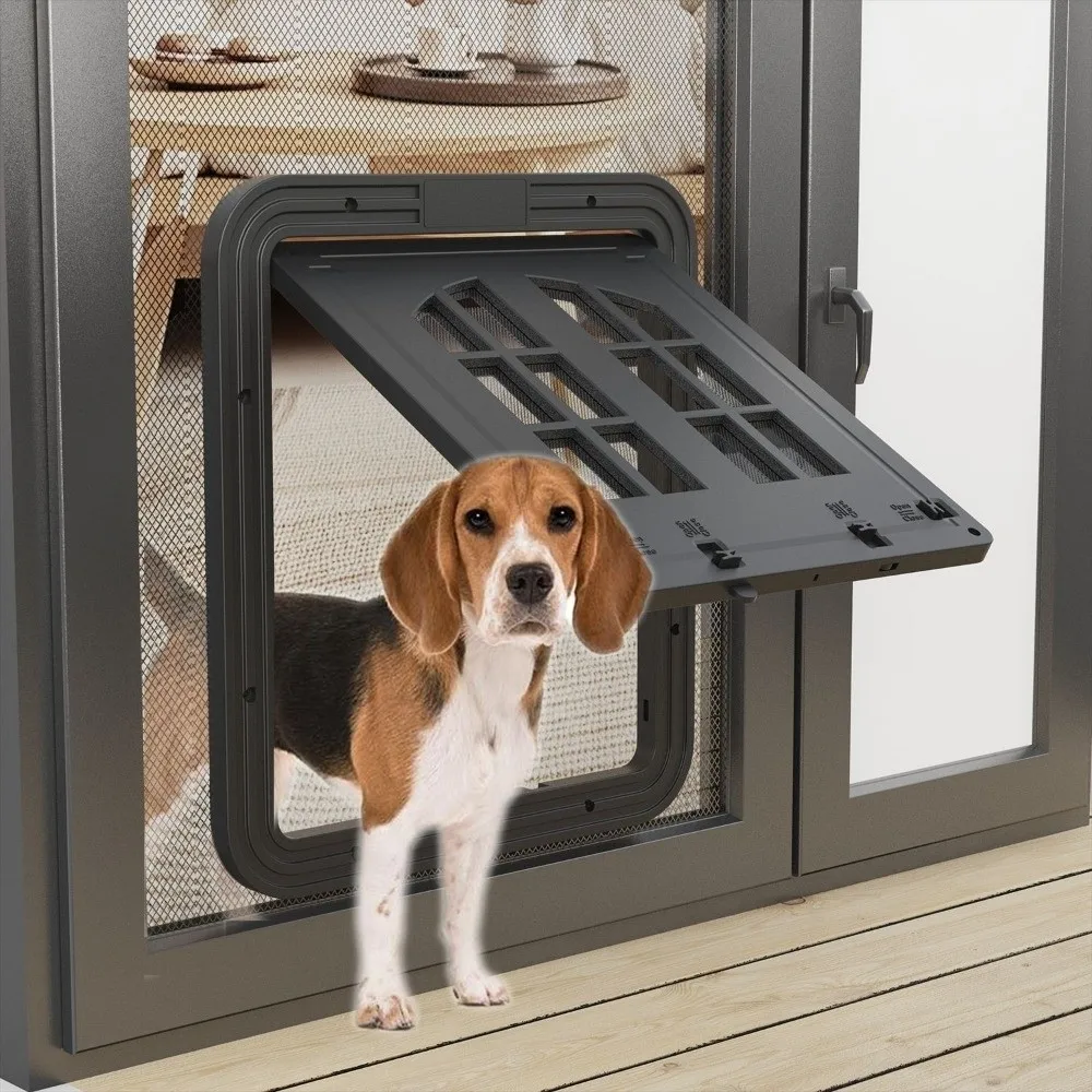 

Self-Closing Dog Screen Door Reinforced Heavy Duty Pet Lockable Screen Door Magnetic Flap 4 Entry Ways Cat Door Hole Balcony