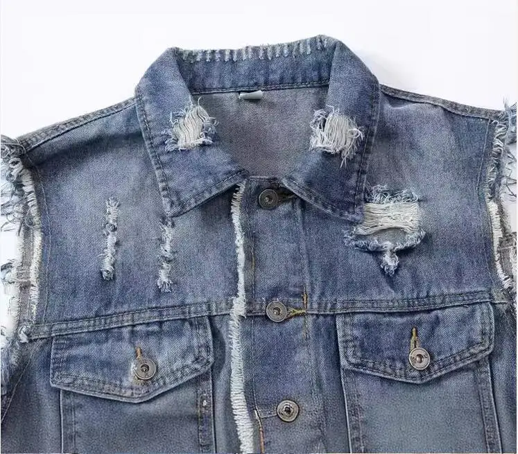 Men'S Fashion Vest With Jeans - New Fashion Men Blue Casual Ripped
