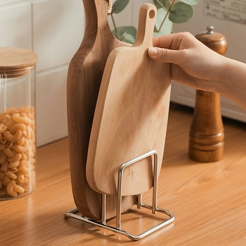 Combo organizador de tabla de cortar y tapa de olla de acero inoxidable que ahorra espacio, estante de encimera resistente, organizador de cocina, 1 ud.