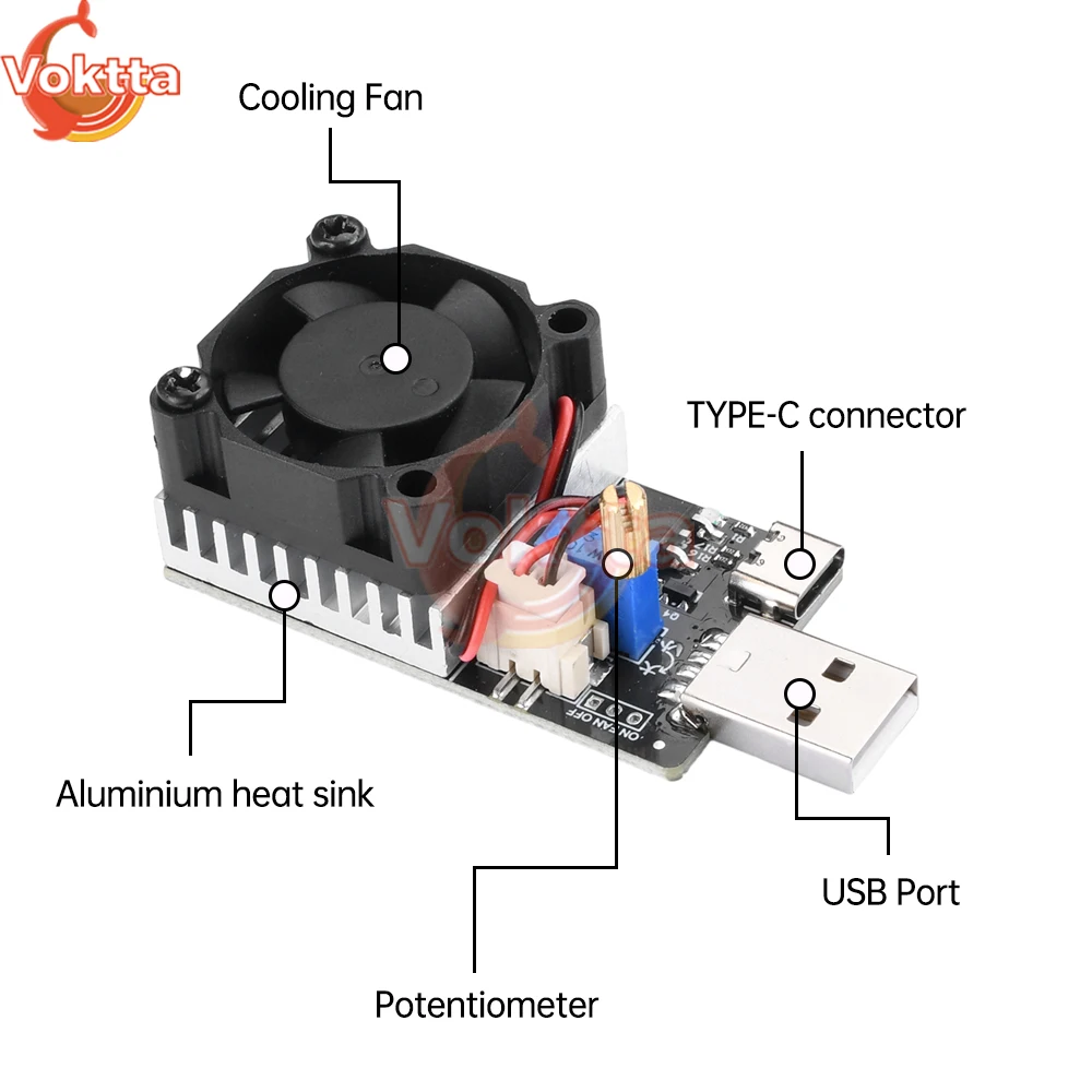 Tester obciążenie USB Tester baterii regulowany starzejący się moduł rozładowania prądu stałego Tester rezystancji DC 3.7-20V 3A 25W