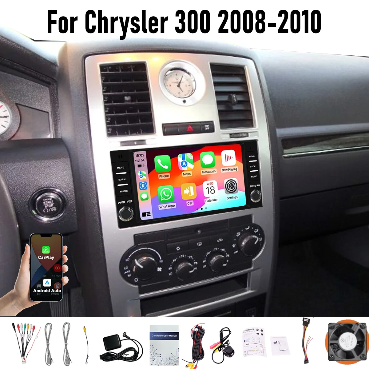 7“ Wireless CarPlay Android Auto 6-128GB (8CORE) For Chrysler 300 2008-2010 Screen Android15 Head Unit GPS Navigation Radio