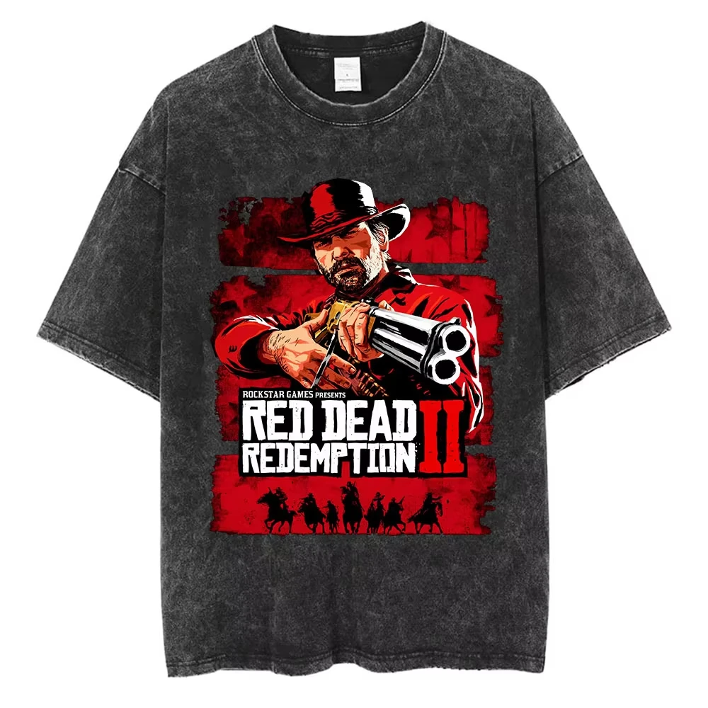 Camisetas Vintage Lavadas de Red Dead Redemption 2 para Jugadores, Camisetas de Moda Casual de Algodón de Manga Corta para Hombre, Camisetas Masculinas de Lujo