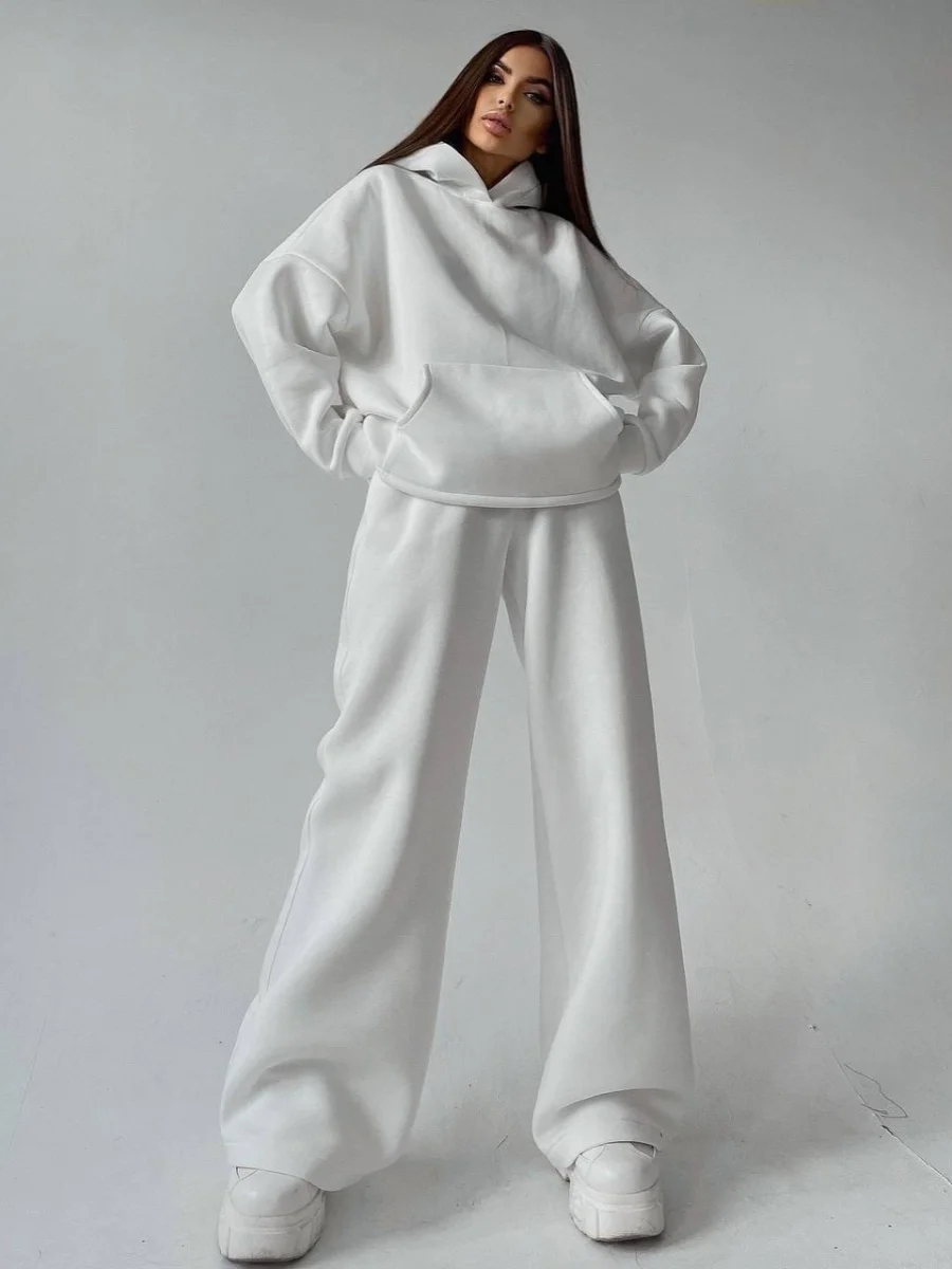 Women's Loose Hoodie Wide Leg Pants Two-Piece Set Autumn Winter New Arrival Casual Comfortable Faion Outfit with kets