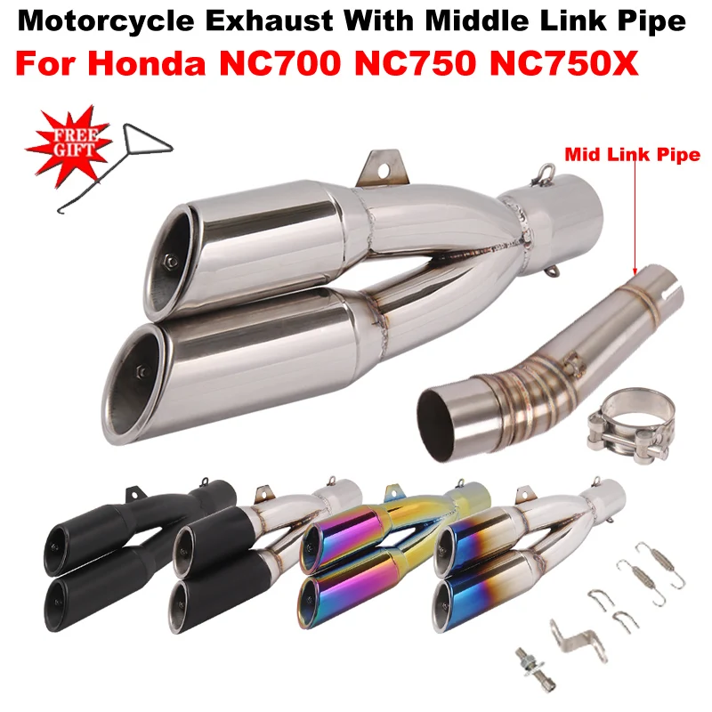 

Slip On For HONDA NC700 NC700X NC700S NC750X NC750 Motorcycle Exhaust Middle Link Pipe Escape Moto Muffler Double Hole DB Killer