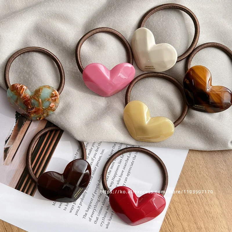 Lozenge section love hair rope ~ South Korea East Gate France high ponytail hair ring heart-shaped rubber band plate hair rope view 3