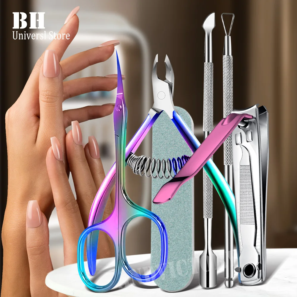 

6Pcs/Set Nail Nippers Cuticle Scissors Trimmer Nail Pusher Stainless Steel Nail Clippers Cutter Remover Pedicure Manicure Tools