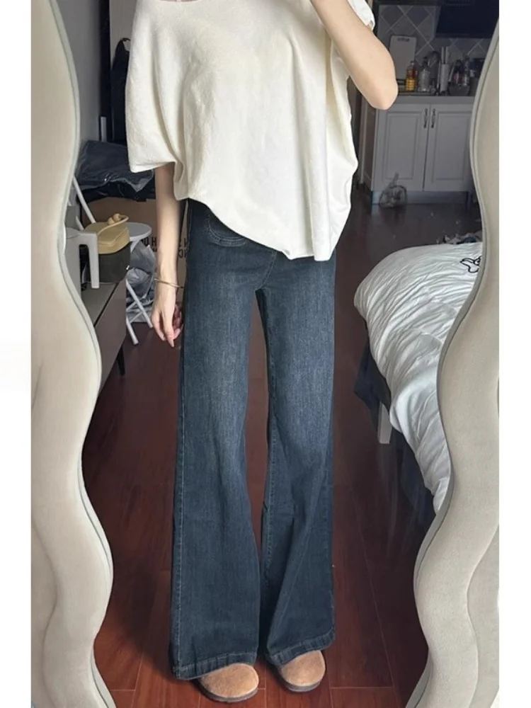 الرجعية عالية الخصر واسعة الساق الجينز المرأة الخريف الشتاء Thiened Fce فضفاض مستقيم فضفاض السراويل الطويلة