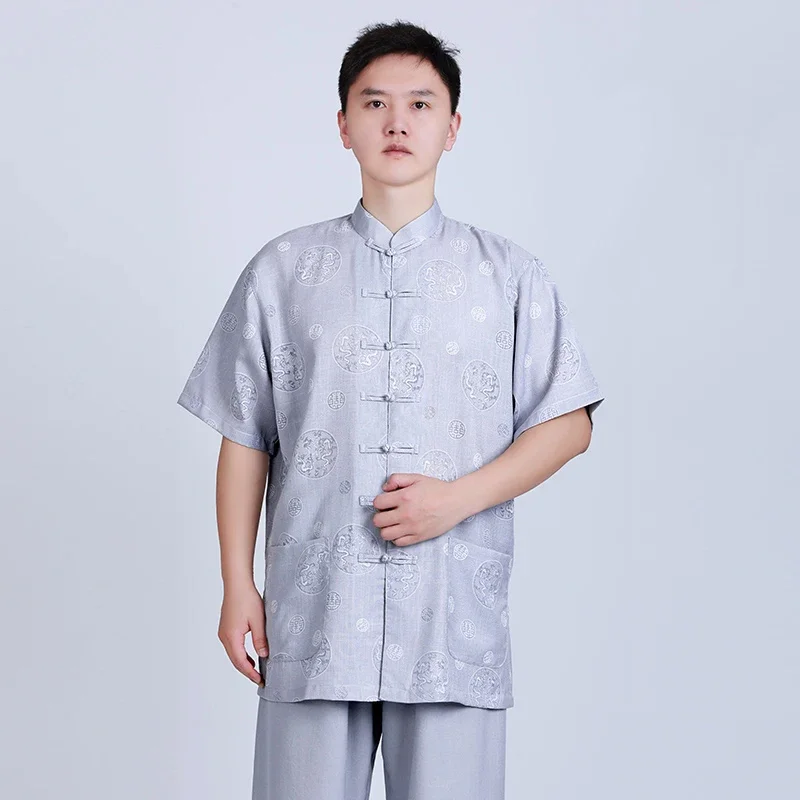 Tai Chi Clothes Martial Art Uniform Kung Fu Dress Wushu Clothing Unisex Women And Men Grey Jacquard Weave Kun Master 2023 New