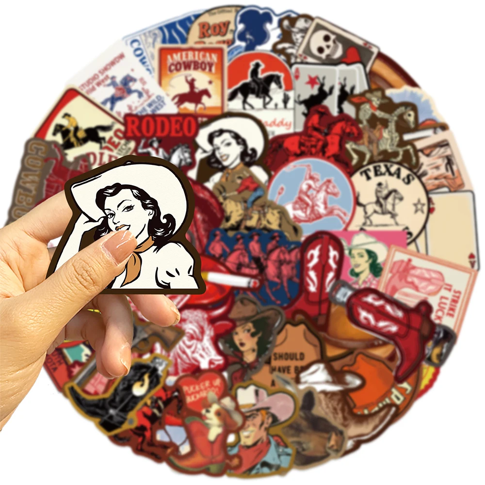 

10/30/50pcs Gothic Brown Wild West Stickers Cool Skull Cowboy Cartoon Sticker Pack Skateboard Notebook Phone Decals Decoration