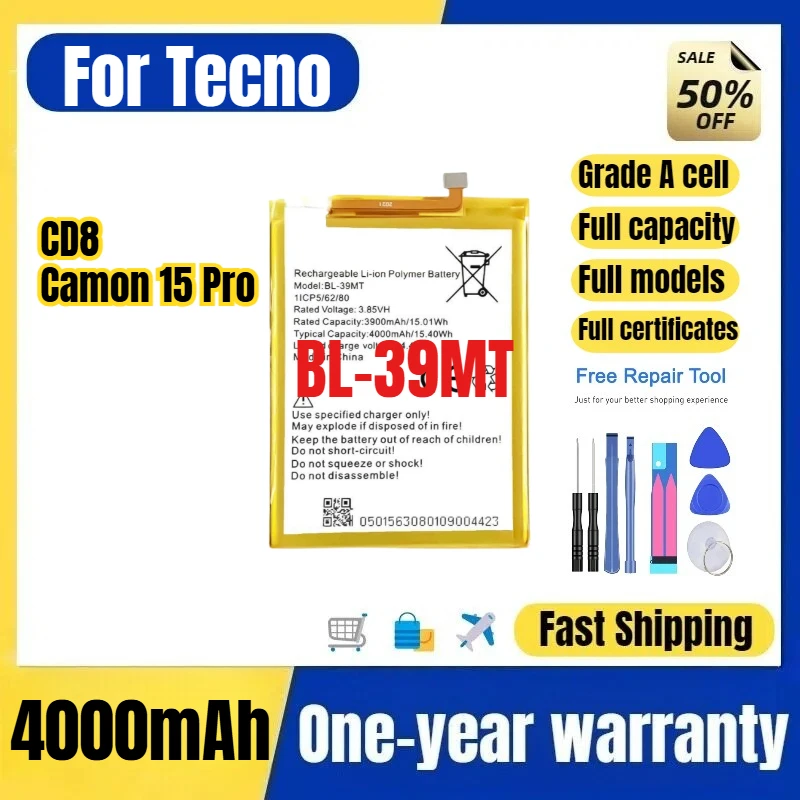 BL-39MT for Tecno CD8/Camon 15 Pro Phone Battery 0 Cycle High Quality High Capacity Replacement Bateria Grade A Cell with Tools