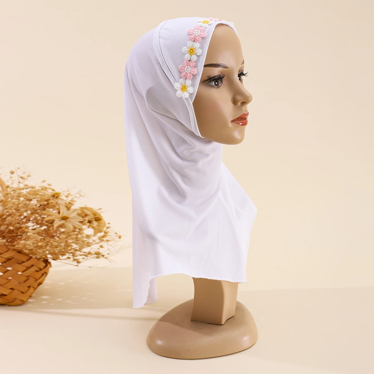 1 قطعة قبعات الحجاب زهرة فتاة وشاح عربي إسلامي حجاب إسلامي قبعة أميرة سحب على غطاء الرأس وشاح فتاة جميل 2-6 سنة