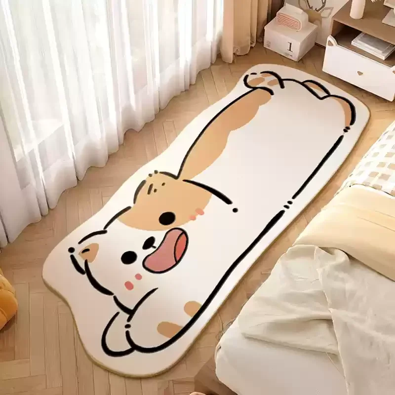 

Cute Puppy Bedside Carpet Cartoon Animal Bedroom Carpets Soft and Comfortable Room Rug Waterproof Non-Slip Living Room Rugs 양탄자