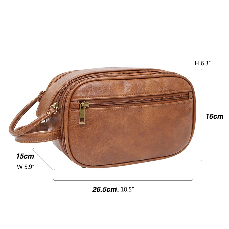 Men Business Travel Wash Toiletry Bag Waterproof PU Leather Bathroom Shaving Tools Organizer Bag Makeup Pouch Women Cosmetic Bag