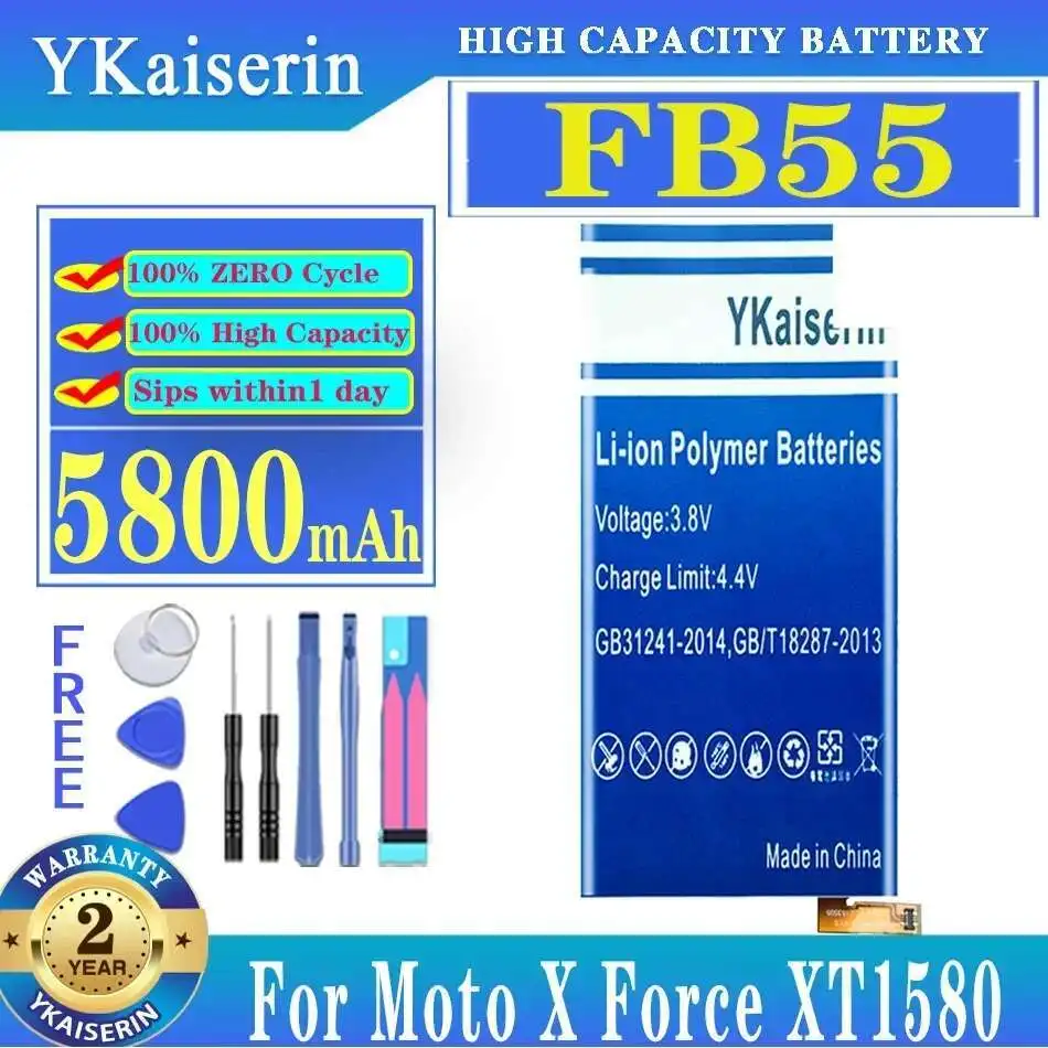 

For Motorola Droid Turbo 2 Moto X Force XT1580 XT1581 XT1585 Mobile Phone Battery 5800Mah High Capacity FB55 Long Lasting