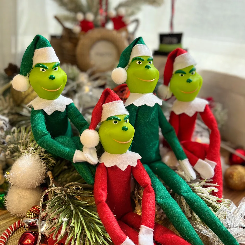 مجموعة علب هدايا عيد الميلاد، زخرفة دمية قزم Grinch Green، ديكور معلق للعطلات