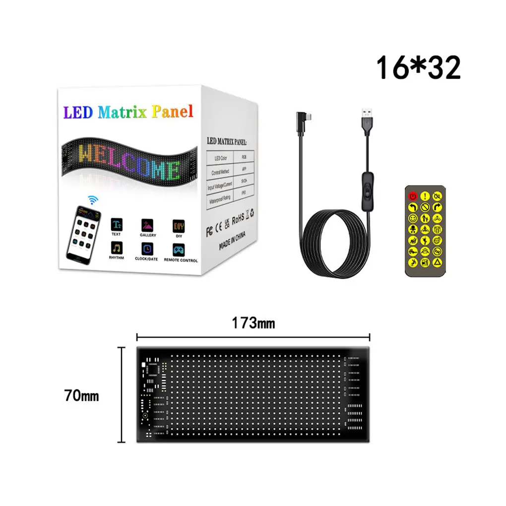 

USB 5 В прокрутка светодиодная матричная панель IP65 водонепроницаемое приложение программируемый гибкий экран дисплей анимация светодиодный автомобильный знак для магазина
