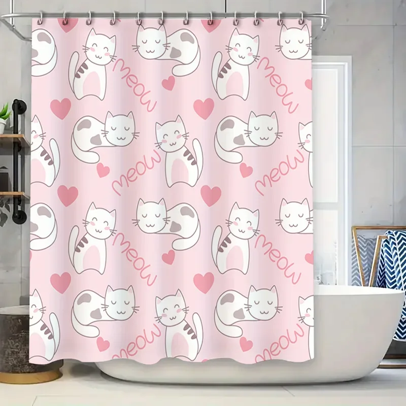 

Очаровательная занавеска для душа Pink Cats Meow для декора ванной комнаты, мягкая ткань с крючками (размер: 72x84)