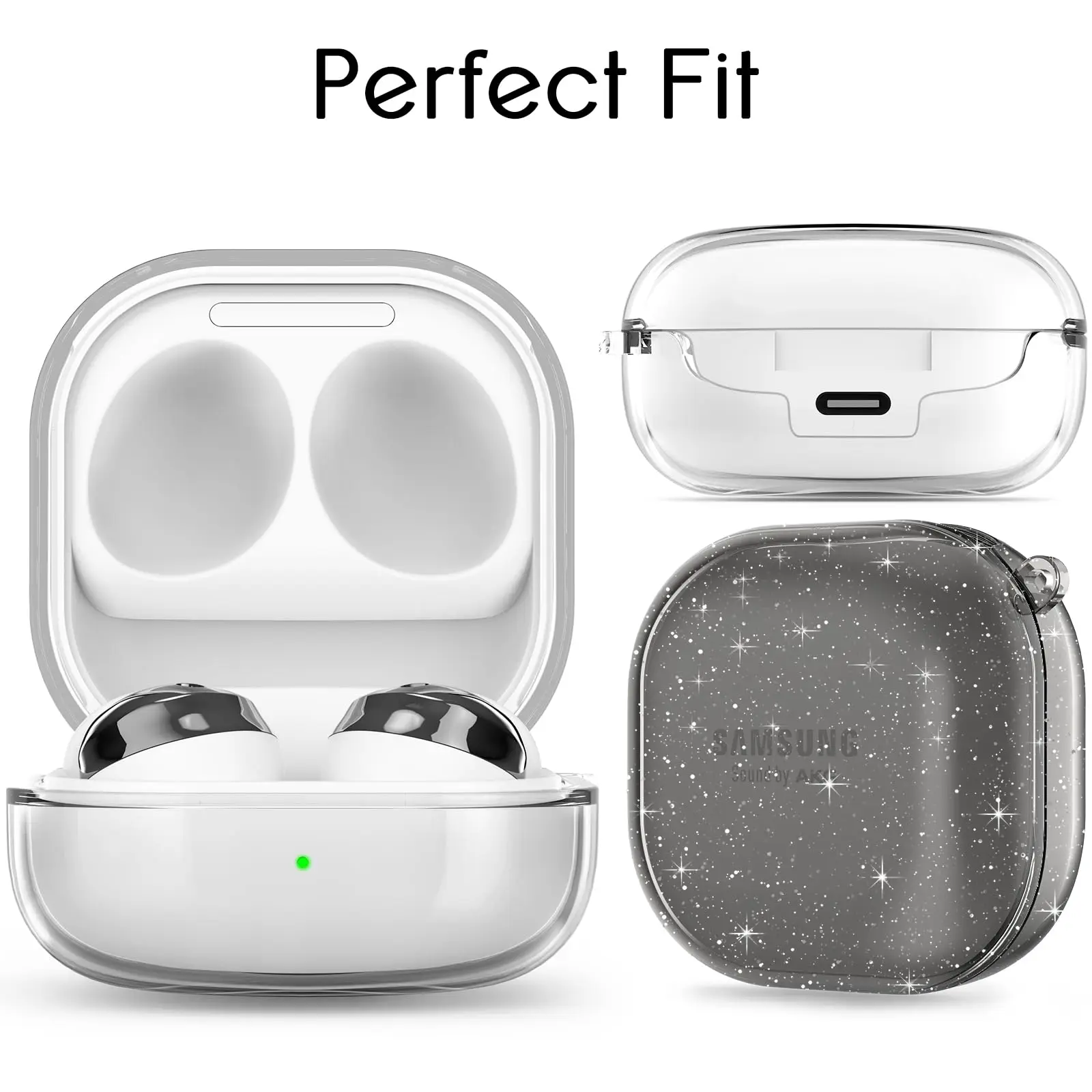 Custodia 2 in 1 per Samsung Galaxy buds 2/pro/FE/live Cover trasparente glitterata con portachiavi per custodia Galaxy Buds fe 2024