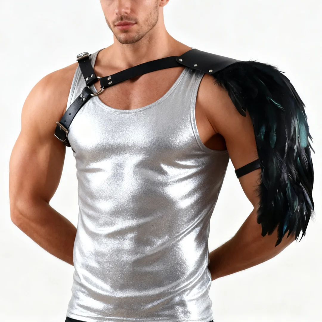 Men Medieval Belt Leathers Costume Armour Halloween Cosplay Armors Shoulder Armour Feather Double Shoulder Guard Harness Belt