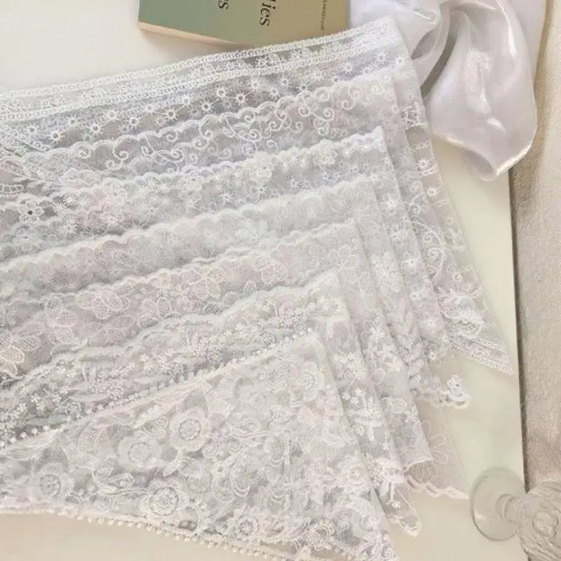 

New White Woven Floral Lace Hair Scarf Wraps Women Retro Triangle Headscarf Hat Pastoral Headdress Travel Photo Headband