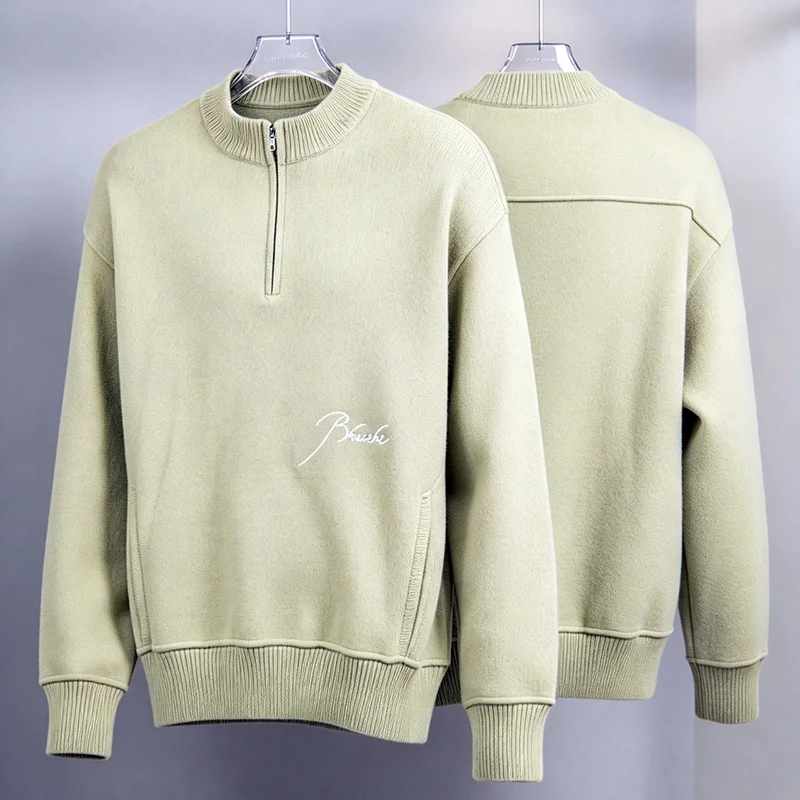 RHUDE Men Knit Pullover Half Zip Signature Script Embroidery Sweater