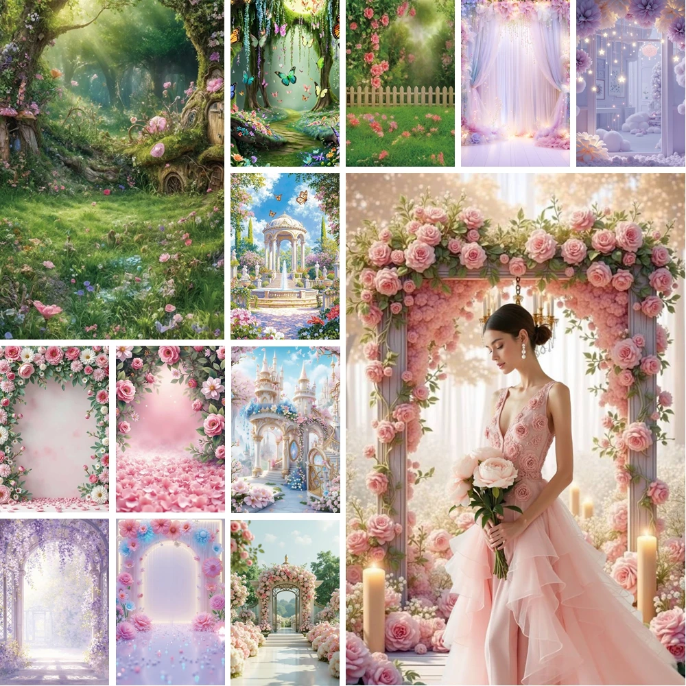 

MOON.QG Fairy Floral Wall Garden Enchanted Forest Background Photography Wedding Arch Curtain Backdrop Girl Birthday Photozone