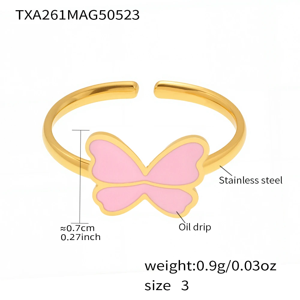 Children's Jewelry Pink Bowknot Pendant Twisted Chain Necklace Earrings Bracelet Ring 5 Pcs Stainless Steel Waterproof Gift