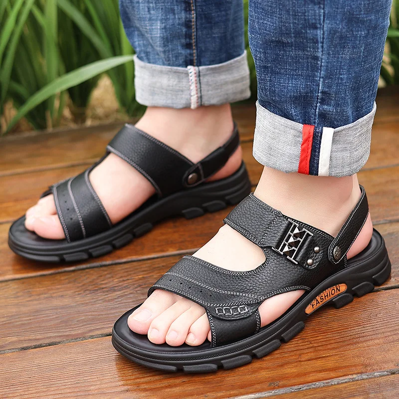 Oulylan Heren Slippers Zomer Nieuwe Sandalen Heren Sandalen Volwassen Dikke Zolen Strandschoenen Anti-Slip Open Neus Driving Sandalen