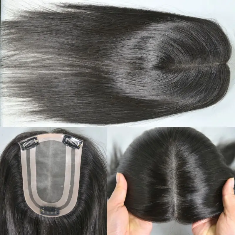 Hair Topper for Women 4x6Inch Hair Piece Mono Lace Frontal with Clips 100% Real Hair Toppers for Hair Loss 14inch