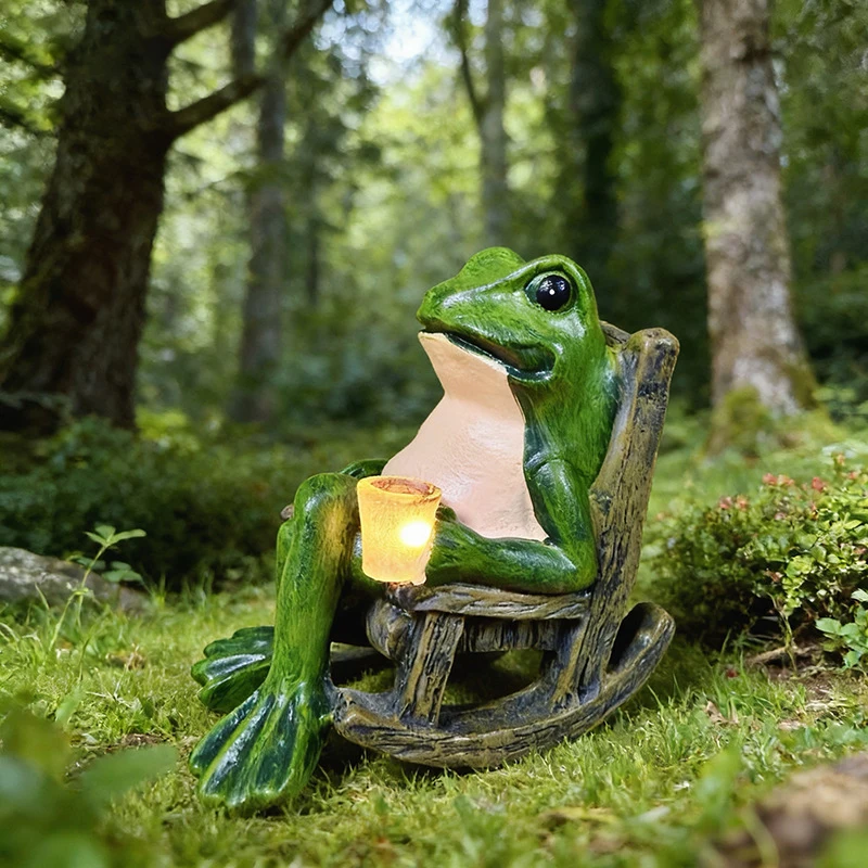 

New Solar Rocking Chair Frog Creative Gift Resin Desktop Ornament Outdoor Courtyard Balcony Decorative Light