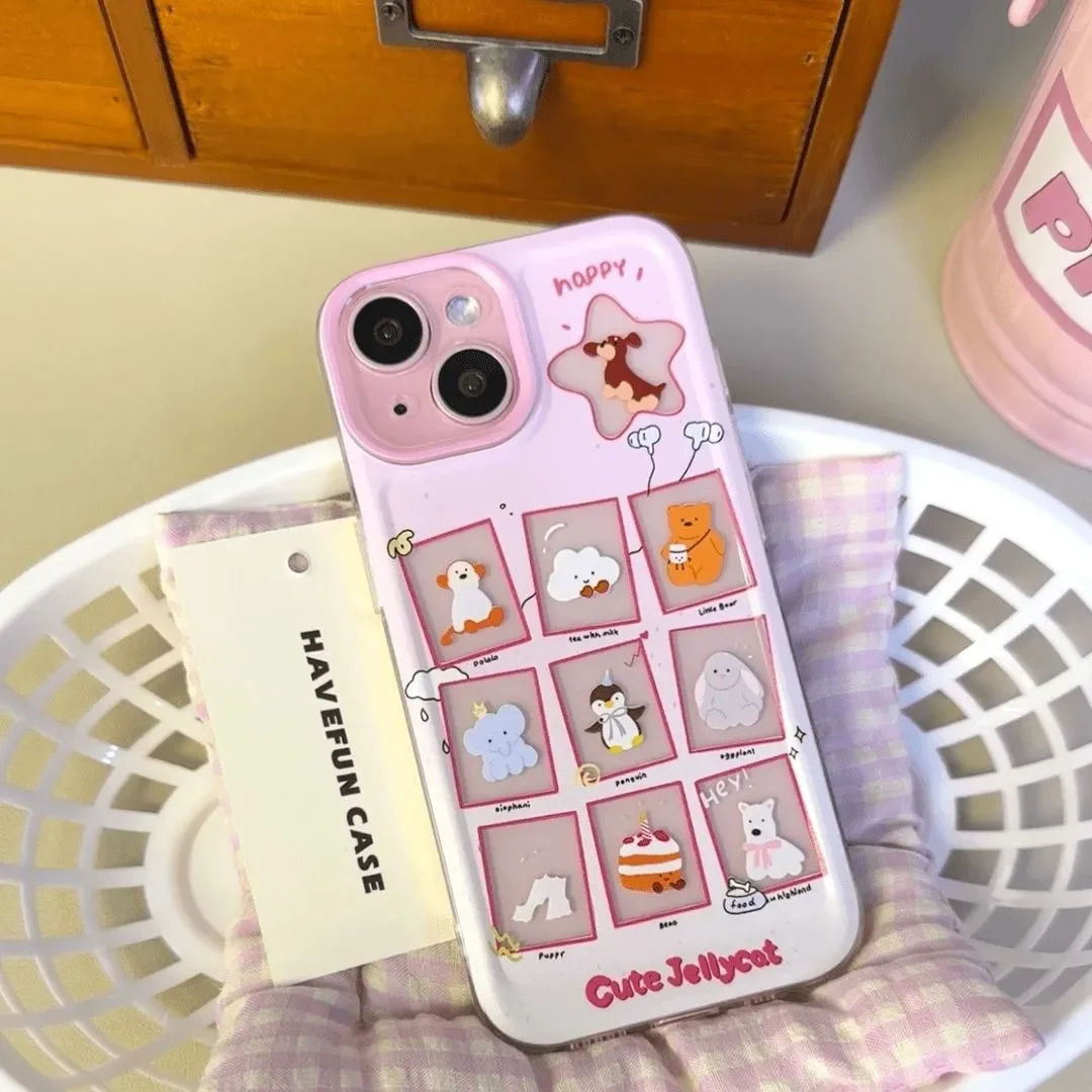 Nine-Square Grid Chiikawa Blue Pink Couple Phone Case For iPhone 16 15 14 13 12 11 Pro Max XR XS Max 7 8 Plus Y2K Creative Cover