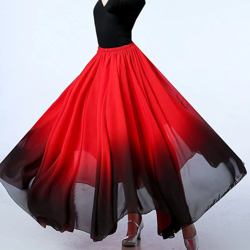 Spanien Flamenco Tanz Chiffon Rock für Frauen Bühnen performance Tanz röcke 180/360/540/720 Grad Kostüme weiblich rot schwarz