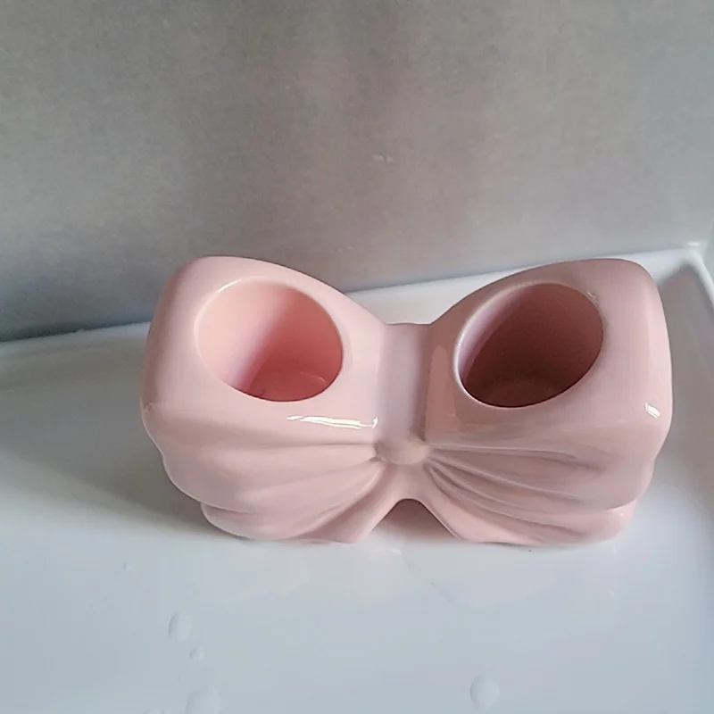 حامل سيراميك بعقدة على شكل فيونكة، حامل فرشاة الأسنان الكهربائية، رف معجون الأسنان لحوض غسيل الحمام، حامل تخزين #3